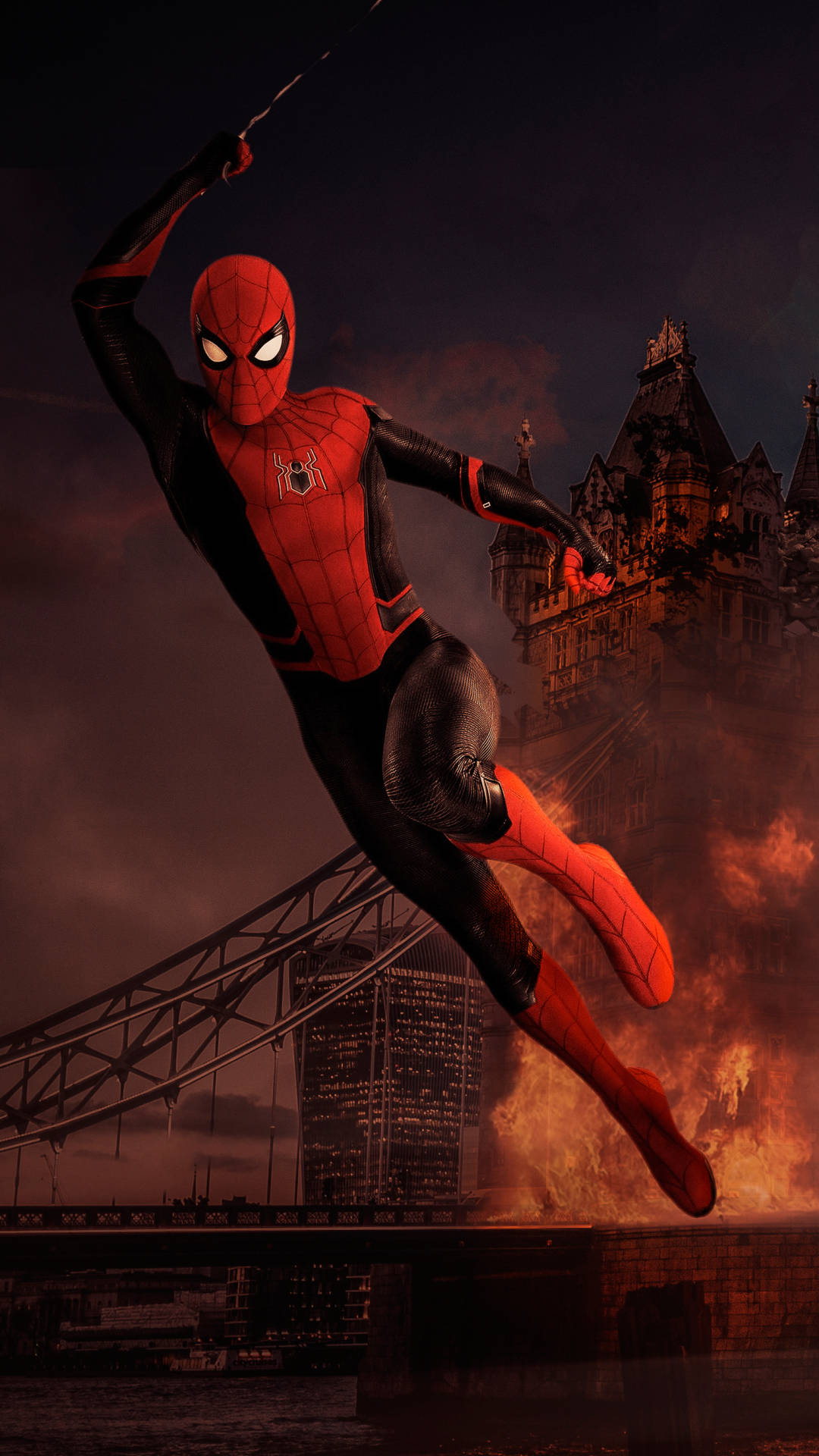 Spider Man Burning City Mobile Wallpaper