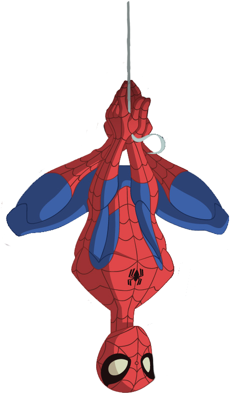 Spider Man Cartoon Hanging Upside Down PNG