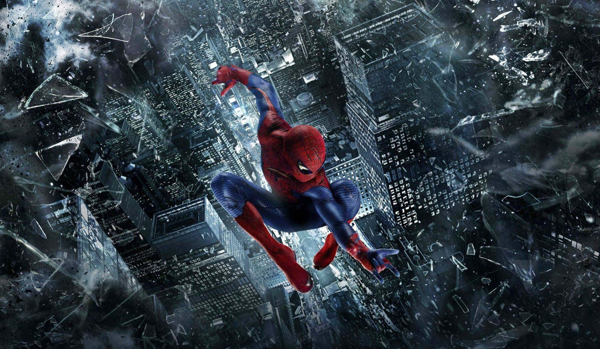 Bildskärmsbildmed Stadssilhuett Och Spiderman. Wallpaper