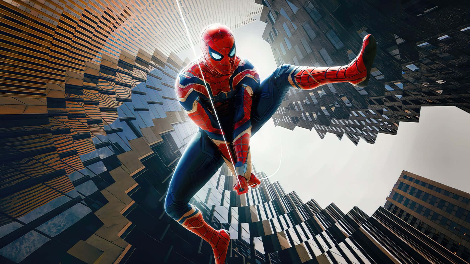 Spider Man Cool Swinging Spiralin Buildings Background