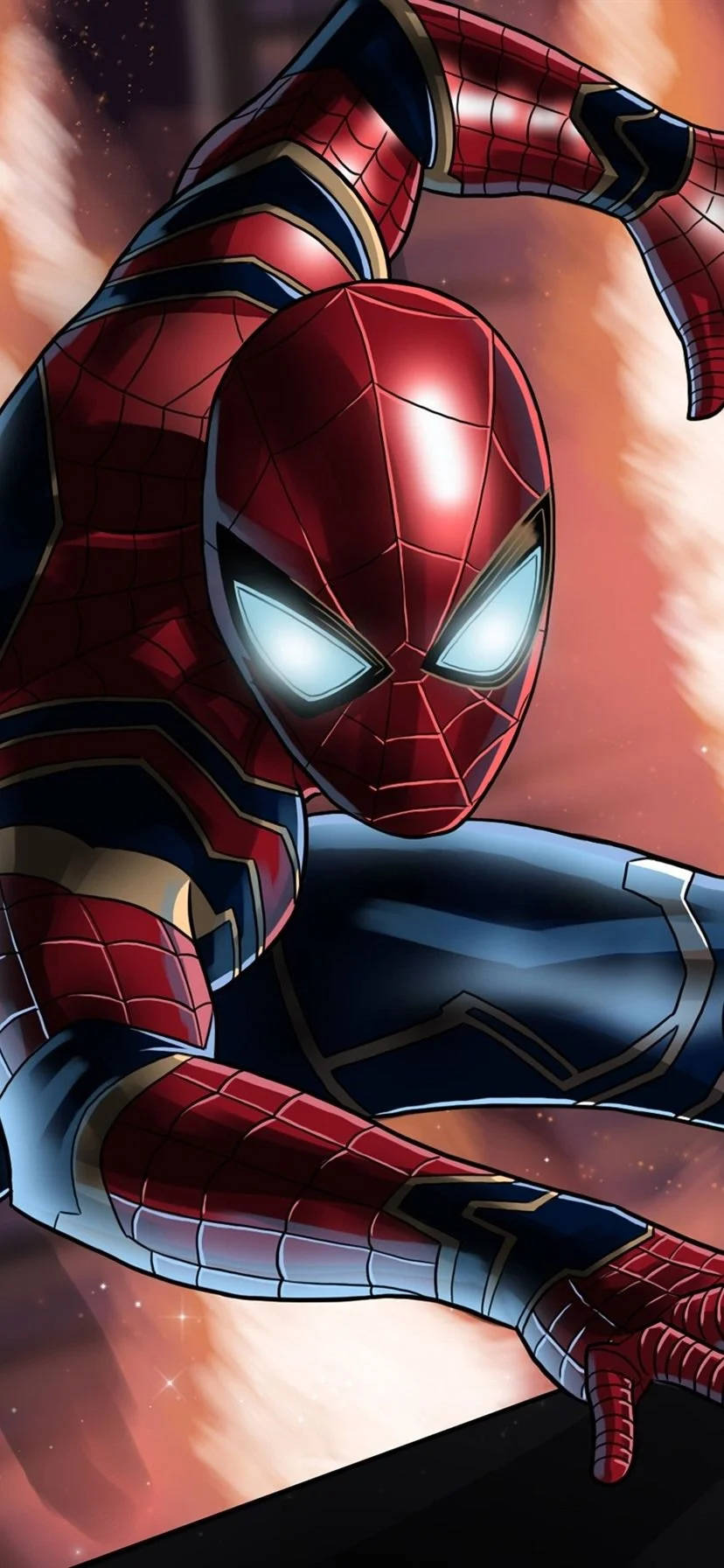 Spider-man Crouched Superhelt Iphone Wallpaper