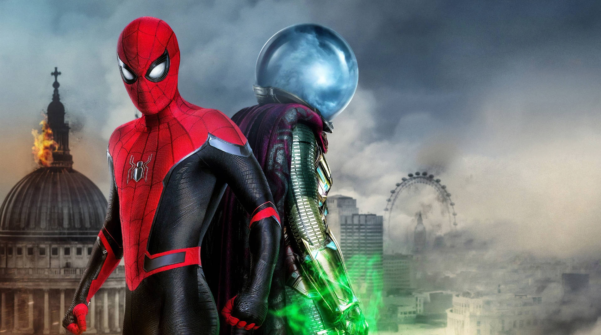 Spider Man Far From Home 2019 With Mysterio Background