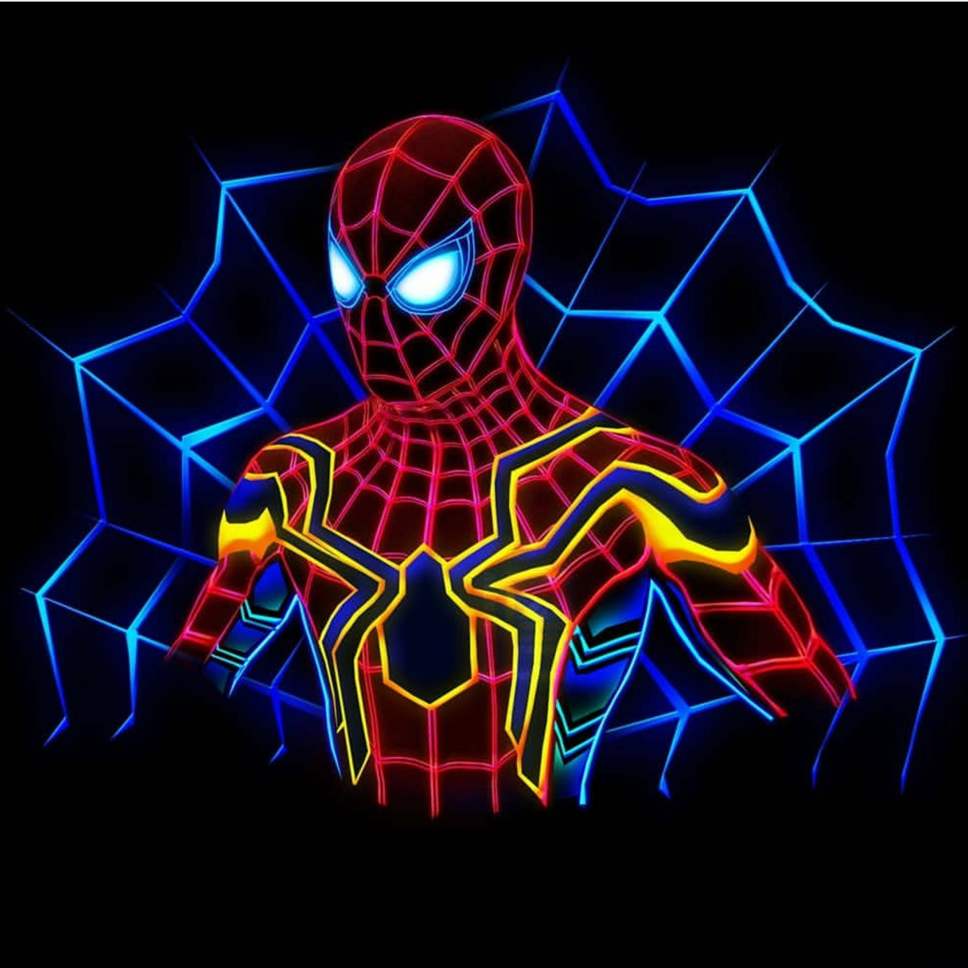 Spider Man Far Fra Home Neon Kunstværk Skrivebords Tapet Wallpaper