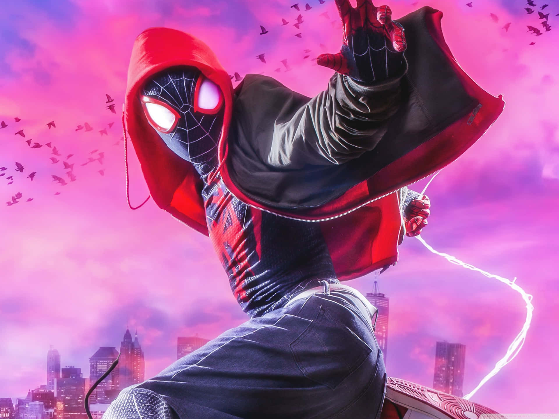Spider-man: Into The Spider-verse 4k Pink Sky Background