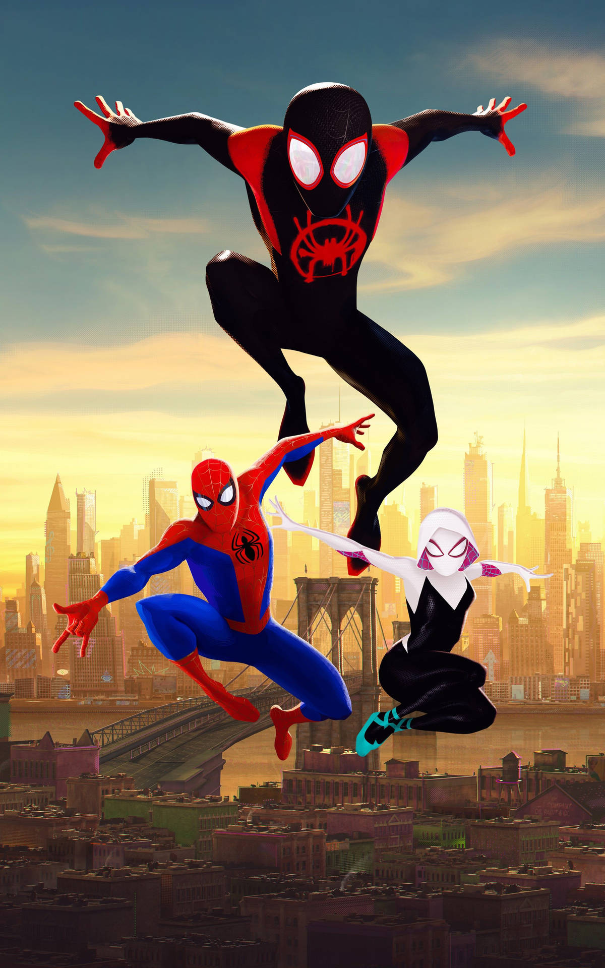 Spider Man Into The Spider Verse In New York Background