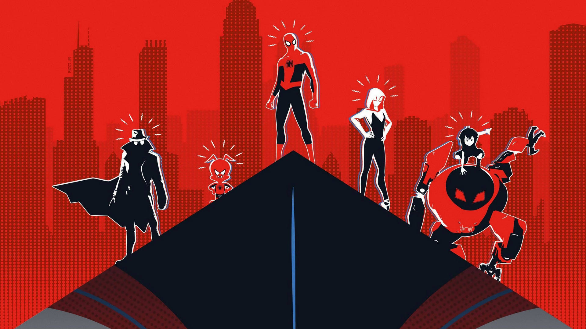 Spider Man Into the Spider Verse Red Background Wallpaper