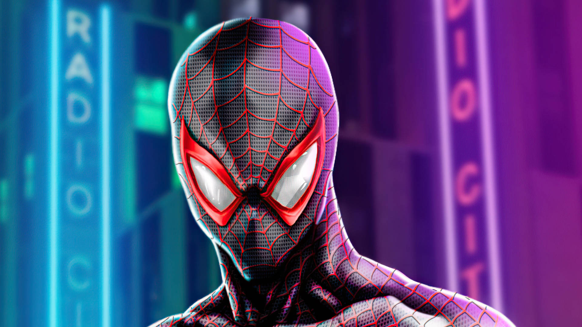 Spiderman Miles Morales In Neon Su Ps5 Sfondo
