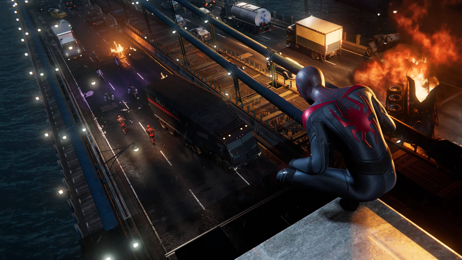 Spiderman Miles Morales En La Azotea Del Ps5. Fondo de pantalla