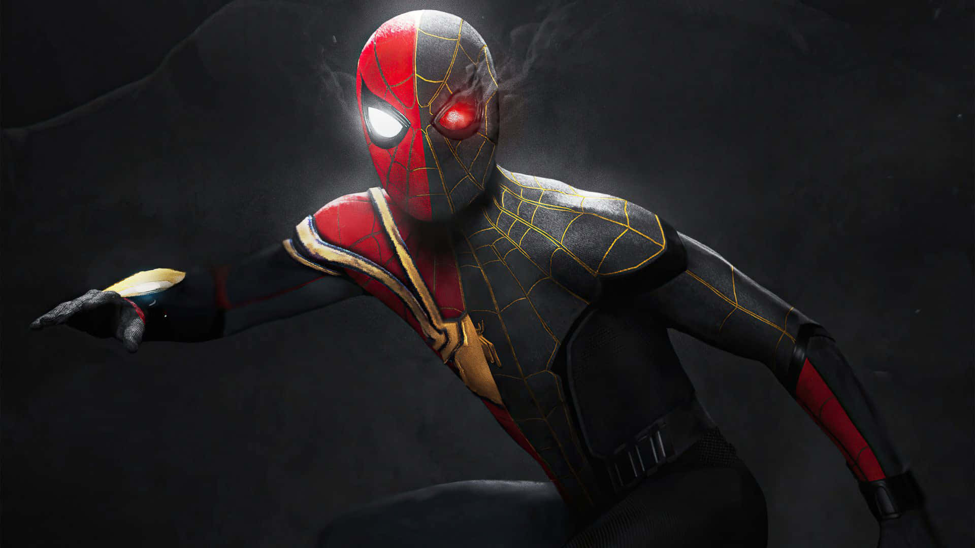 Spider Man In The Dark With His Red And Yellow Costume