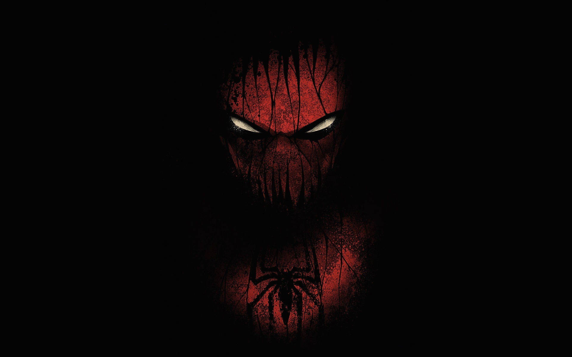 Cool black wallpaper of angry Spiderman with black cracks on his costume. 