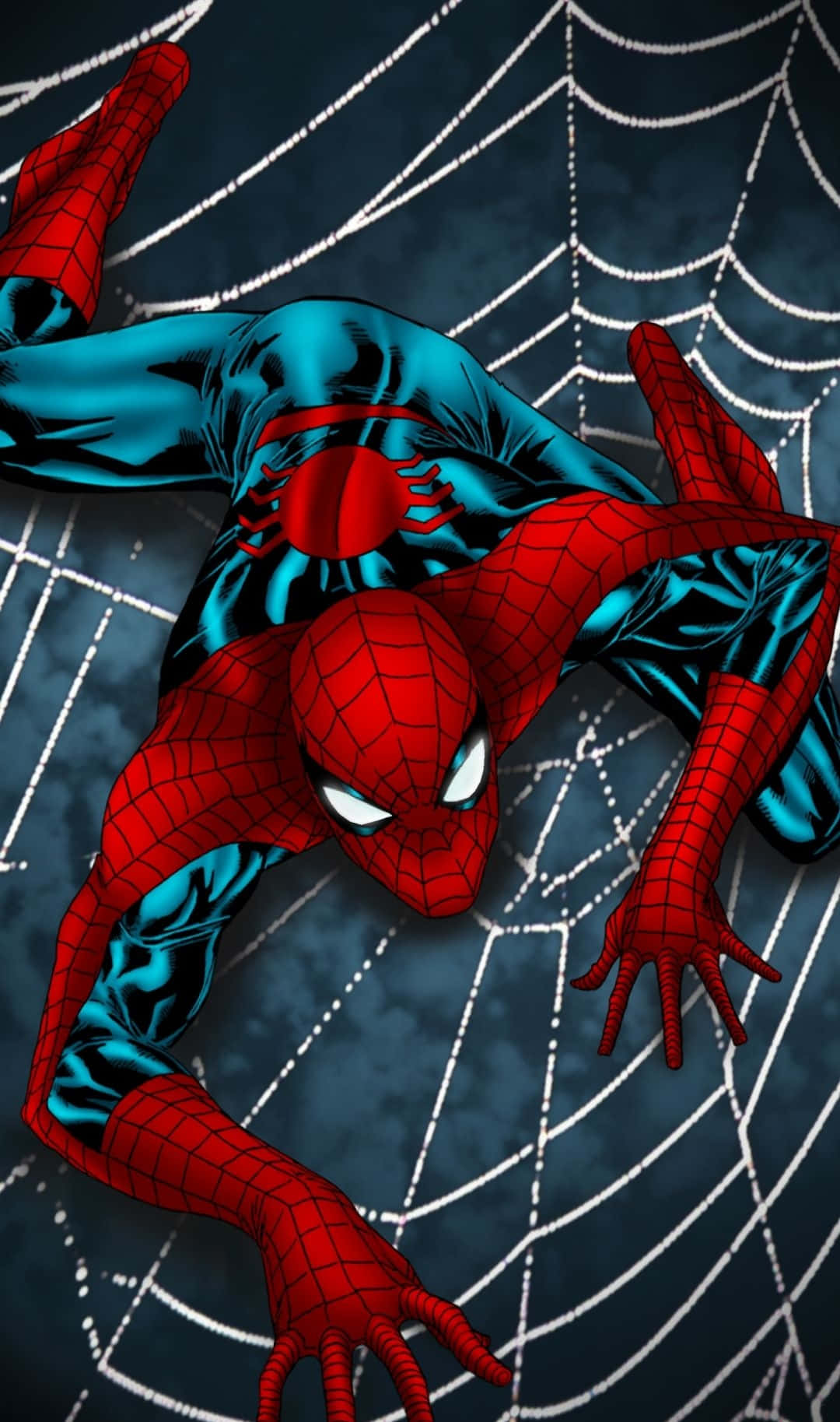 Spiderman Telefono Su Una Ragnatela Sfondo