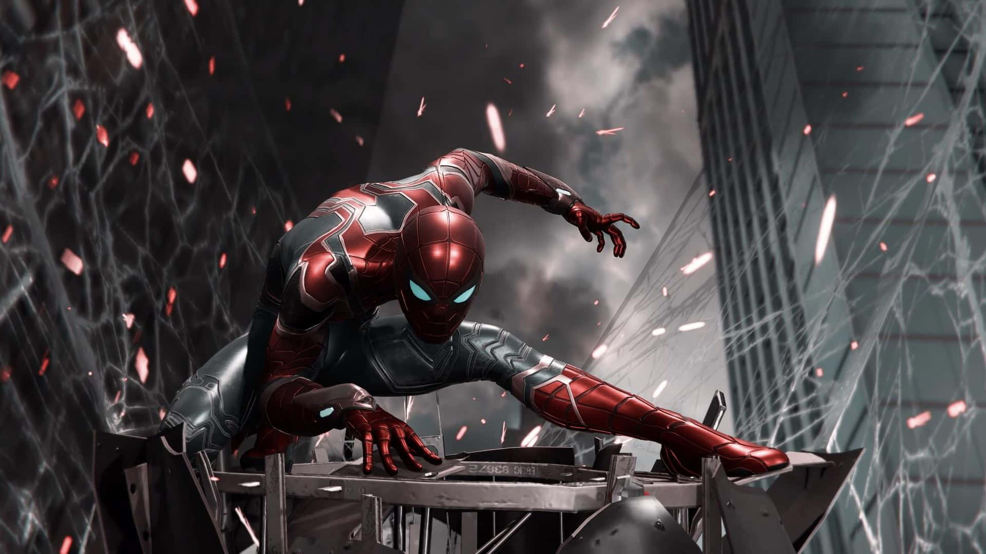 Spidermanps4 4k Scena Della Città In Fiamme Con Effetto Grunge. Sfondo