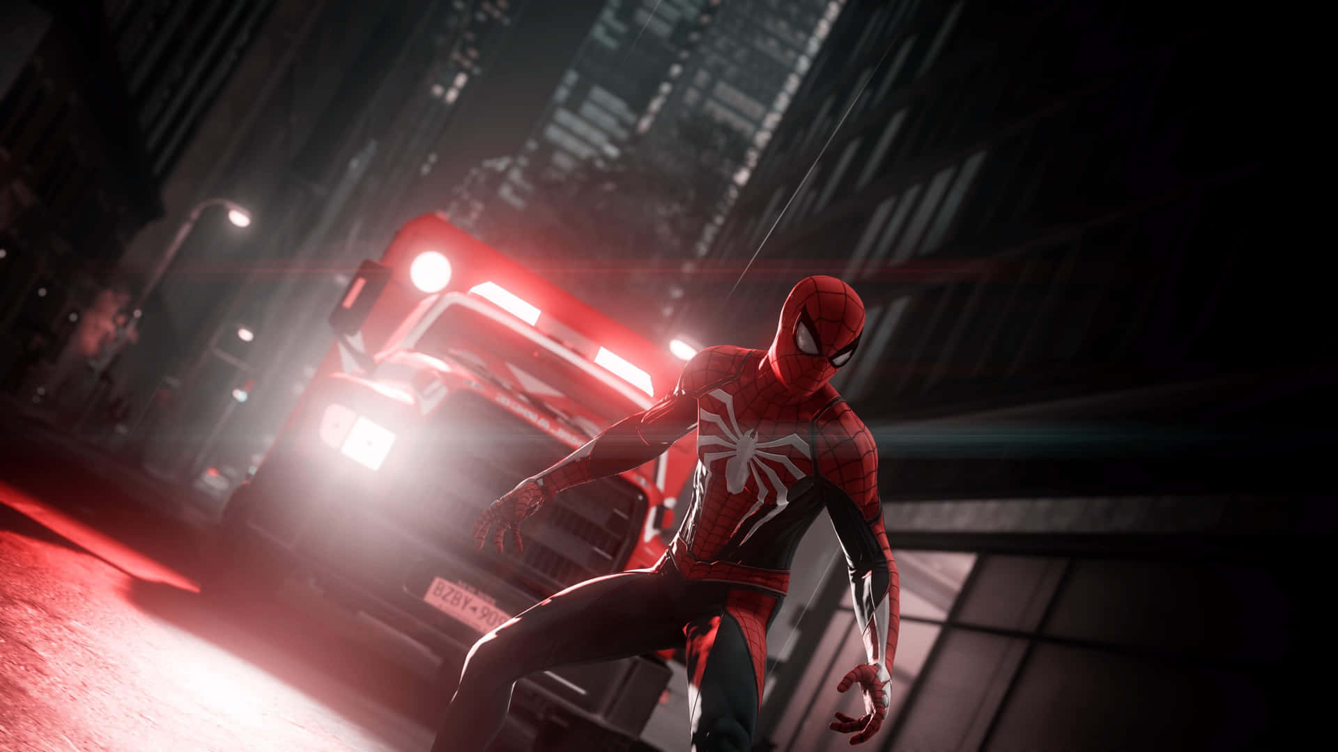 Spiderman Ps4 4k Acción De Coche Rojo Fondo de pantalla