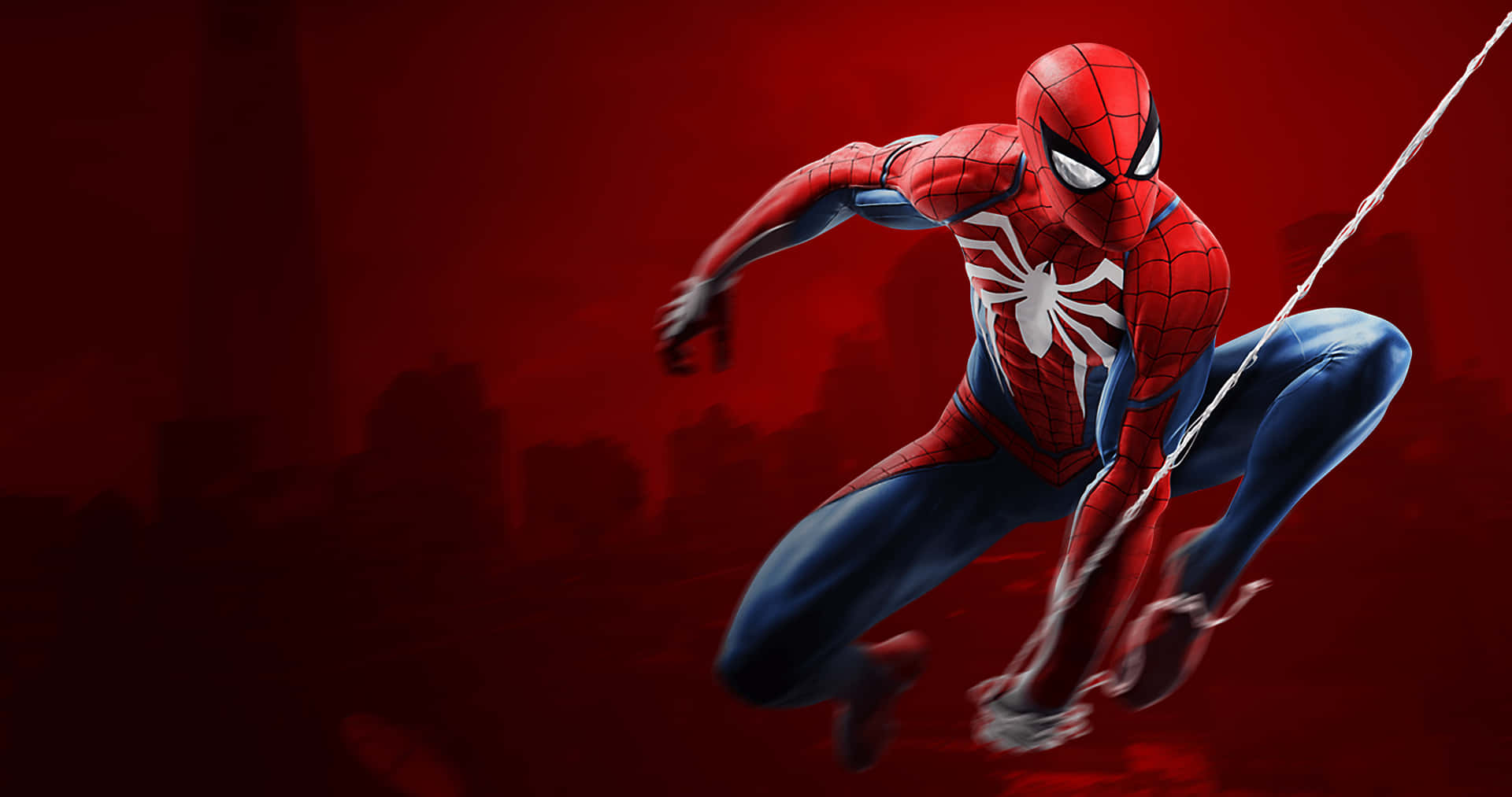Spiderman Ps4 4k Saltando Por La Telaraña Fondo Rojo Fondo de pantalla