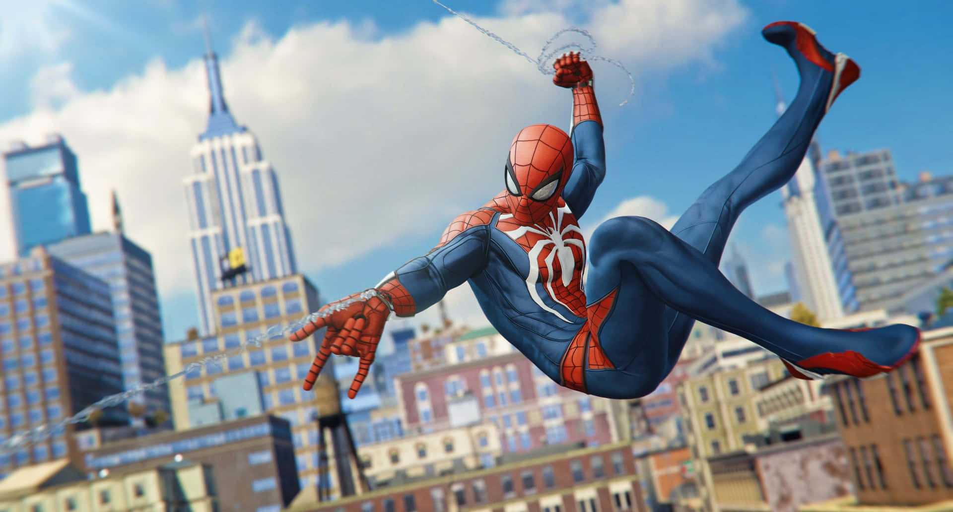 Spider Man Ps4 4K bygning svingende videospil baggrundsbillede Wallpaper