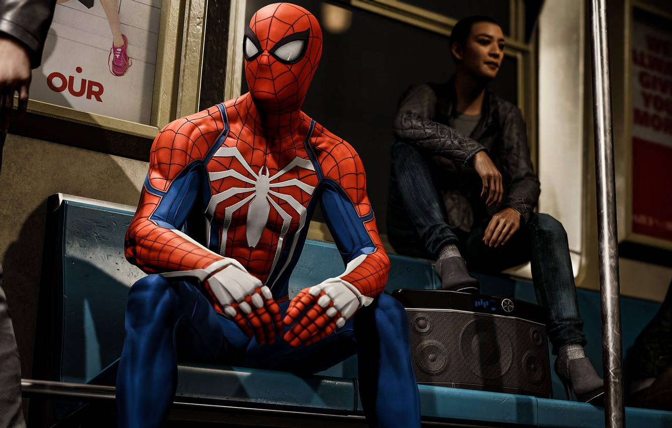 Spiderman Ps4 En El Metro Fondo de pantalla