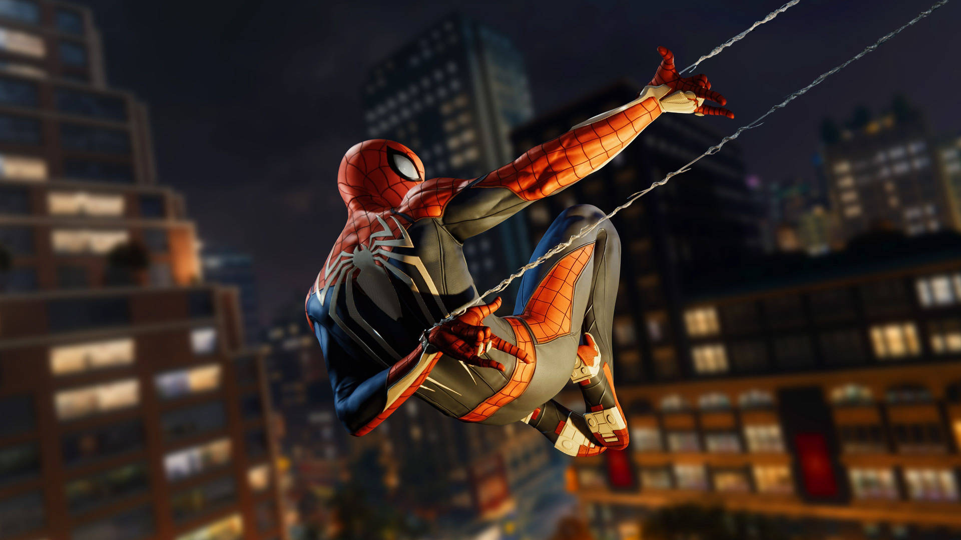 Spider Man Ps4 Patrolling At Night Wallpaper