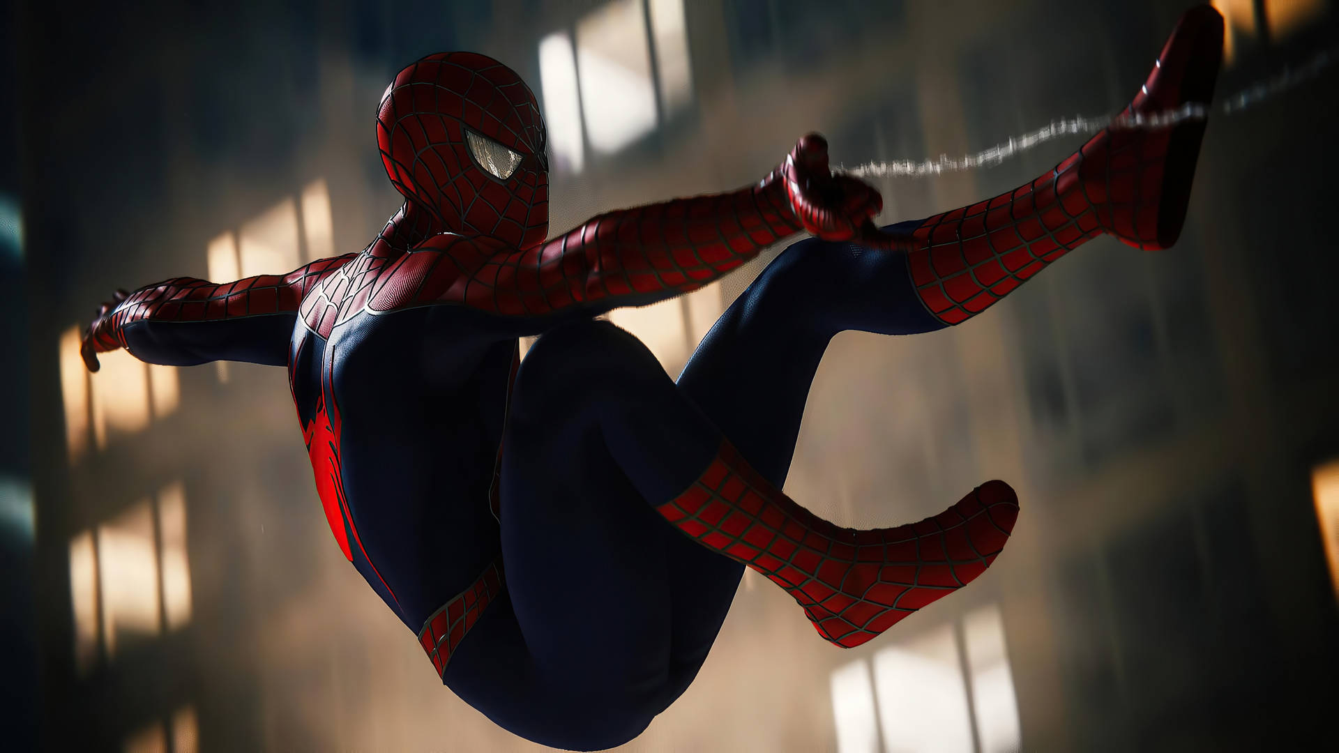 Spiderman Ps4 Skyder Edderkoppespind I Mørke. Wallpaper