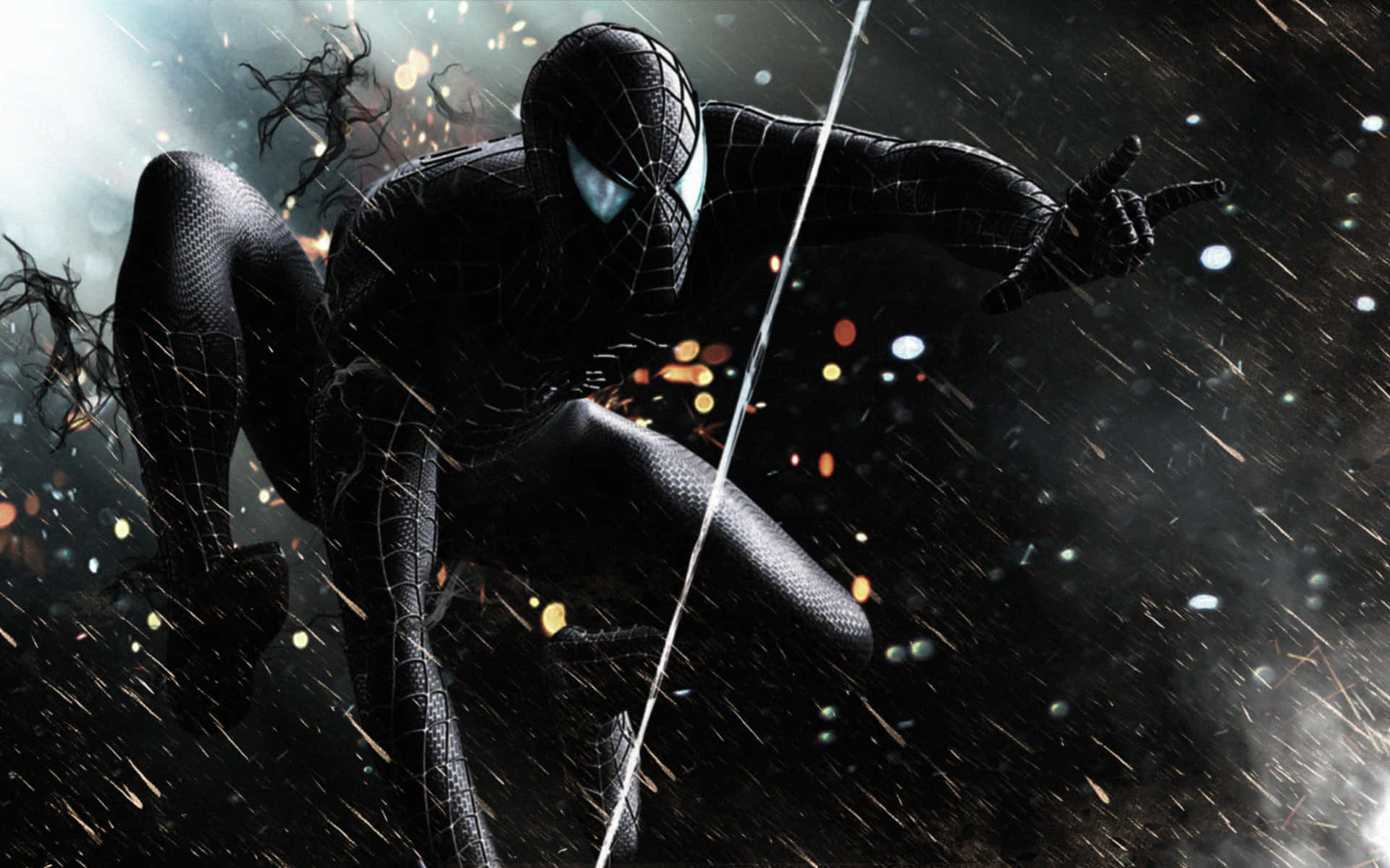 Spider Man Trilogy Black Spider Man Swings Rain Wallpaper