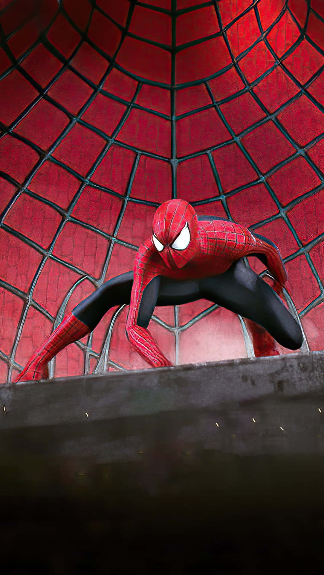 Spider Man Trilogy Posing Infront Billboard Wallpaper