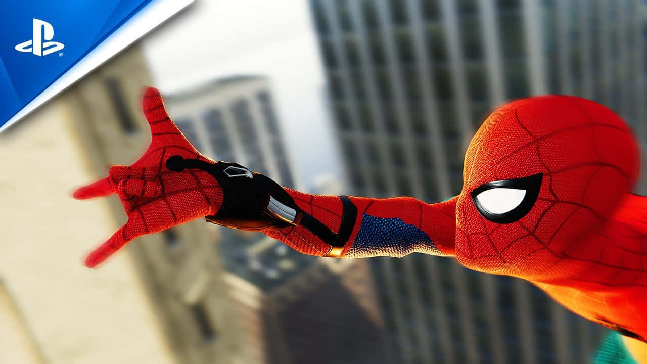 Spider-Man displaying his iconic web-shooter in action Wallpaper