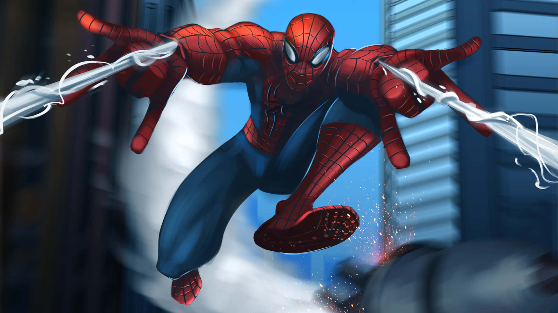 Spider-Man Showcasing his Iconic Web Shooter Wallpaper