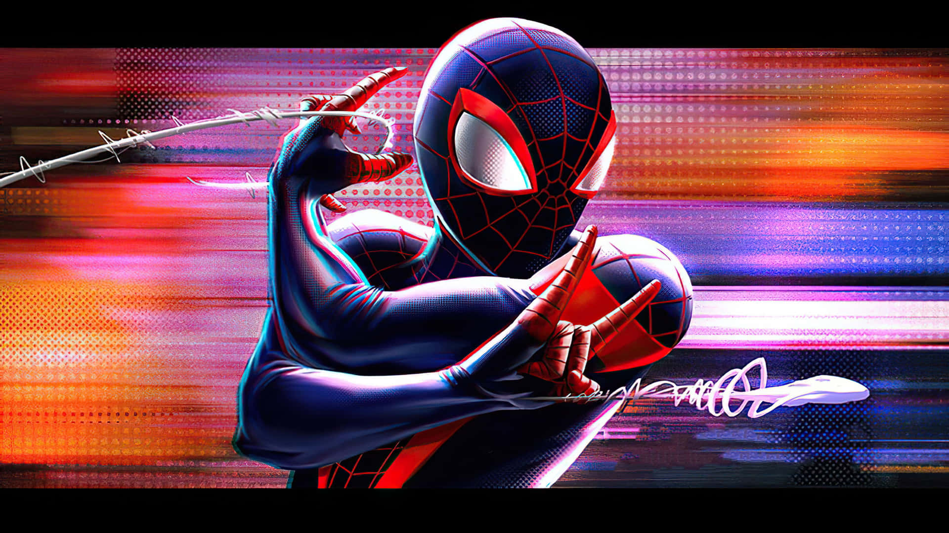Spiderman Mostrando Sus Habilidades De Disparar Telarañas En Acción. Fondo de pantalla