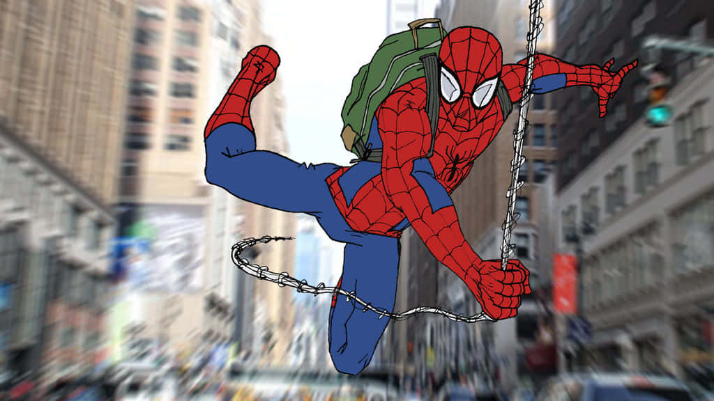 Spider-man Slinging Through The City Wallpaper
