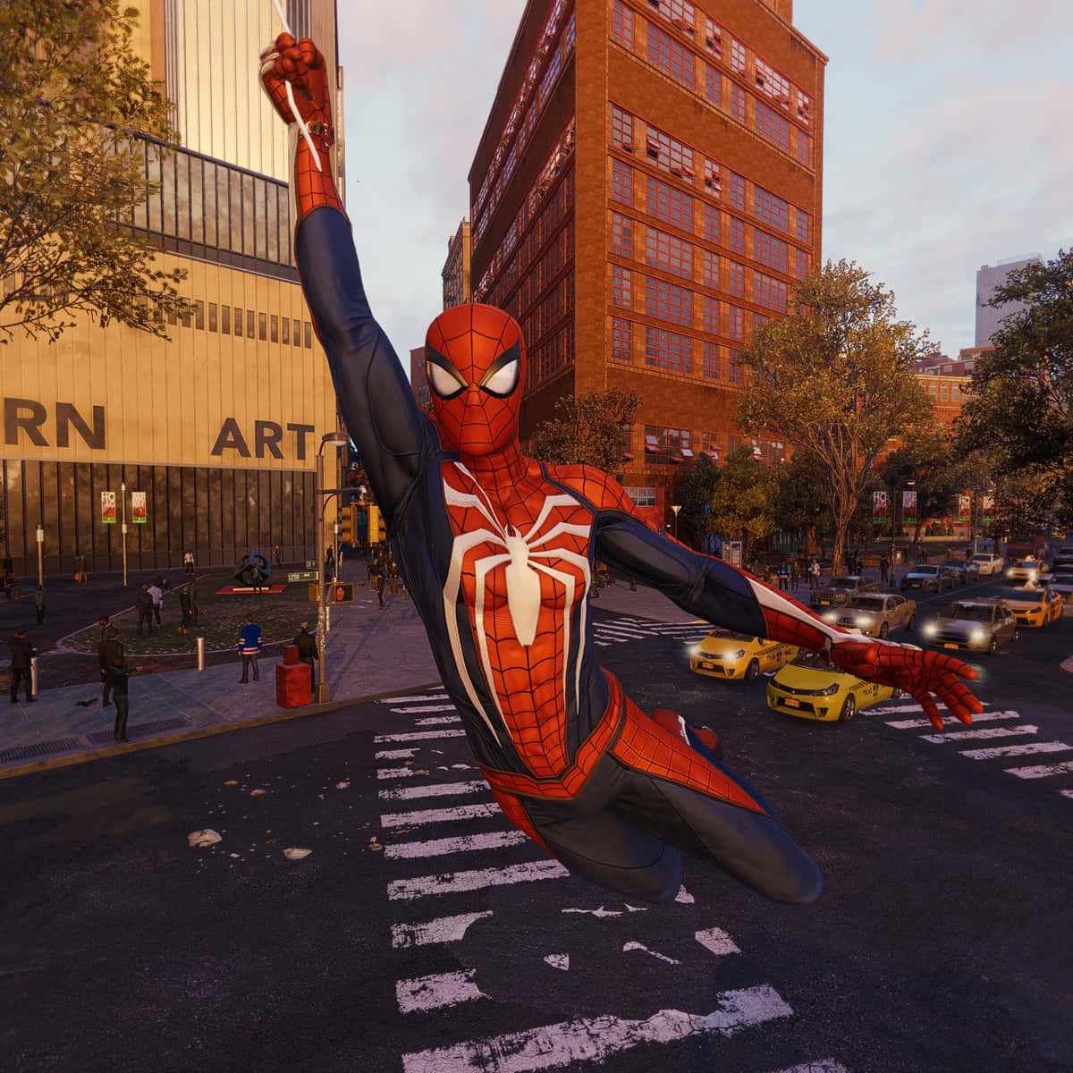 Spiderman Balanceándose Con Su Telaraña En Acción. Fondo de pantalla