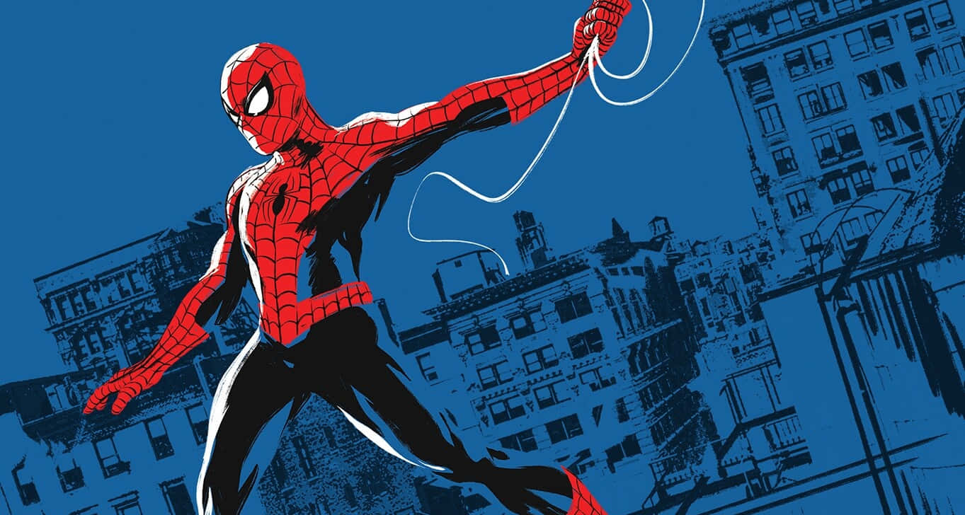 Spiderman Balanceándose Sin Esfuerzo Entre Los Edificios De La Ciudad De Nueva York. Fondo de pantalla