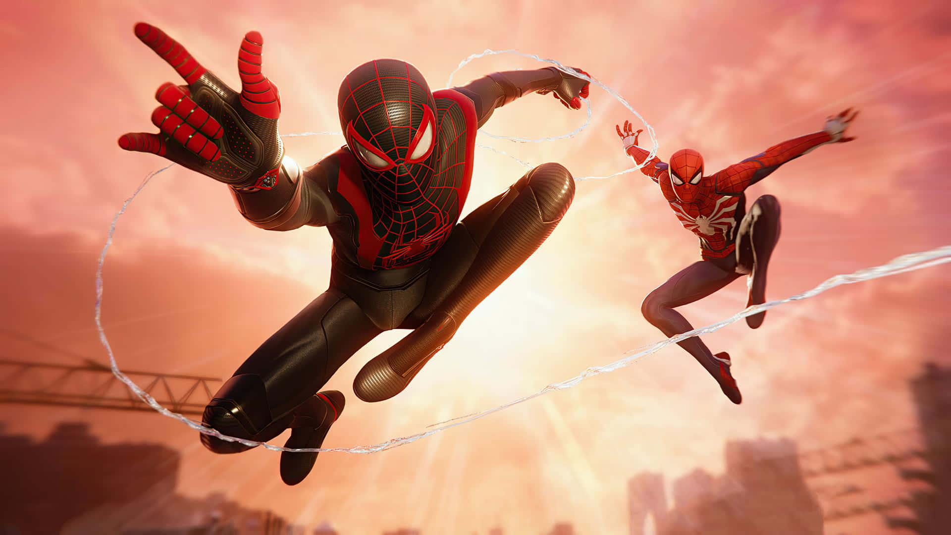 Spiderman Balanceándose Con Sus Telarañas En Acción. Fondo de pantalla