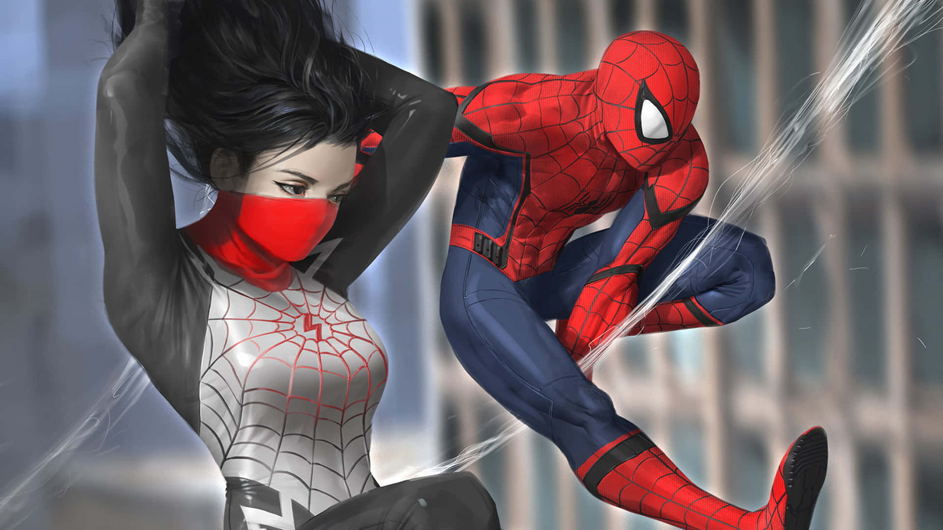 Spectacular Spider-Man Web Slinging in Action Wallpaper