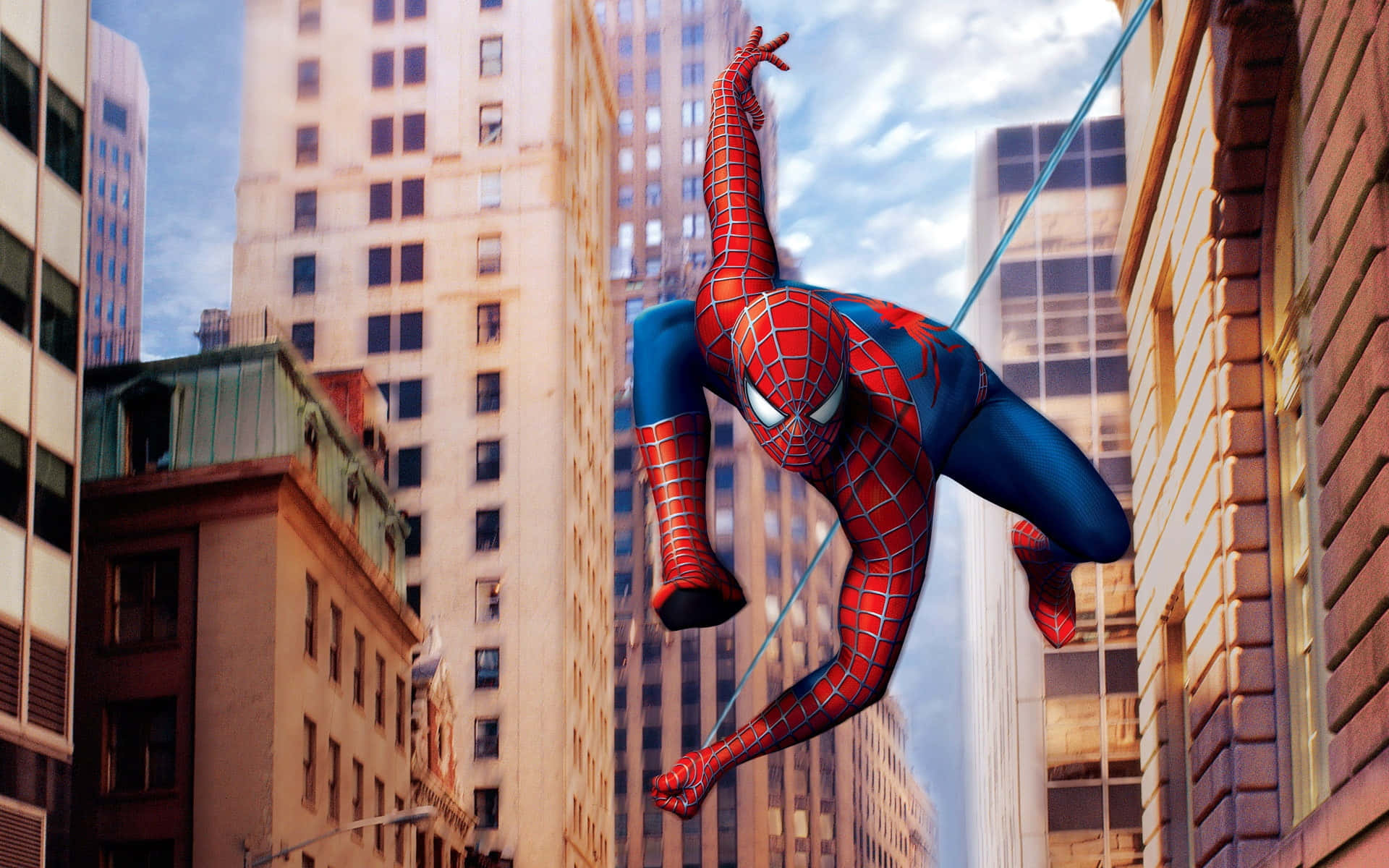 Elespectacular Spider-man Lanzando Telarañas Por La Ciudad. Fondo de pantalla