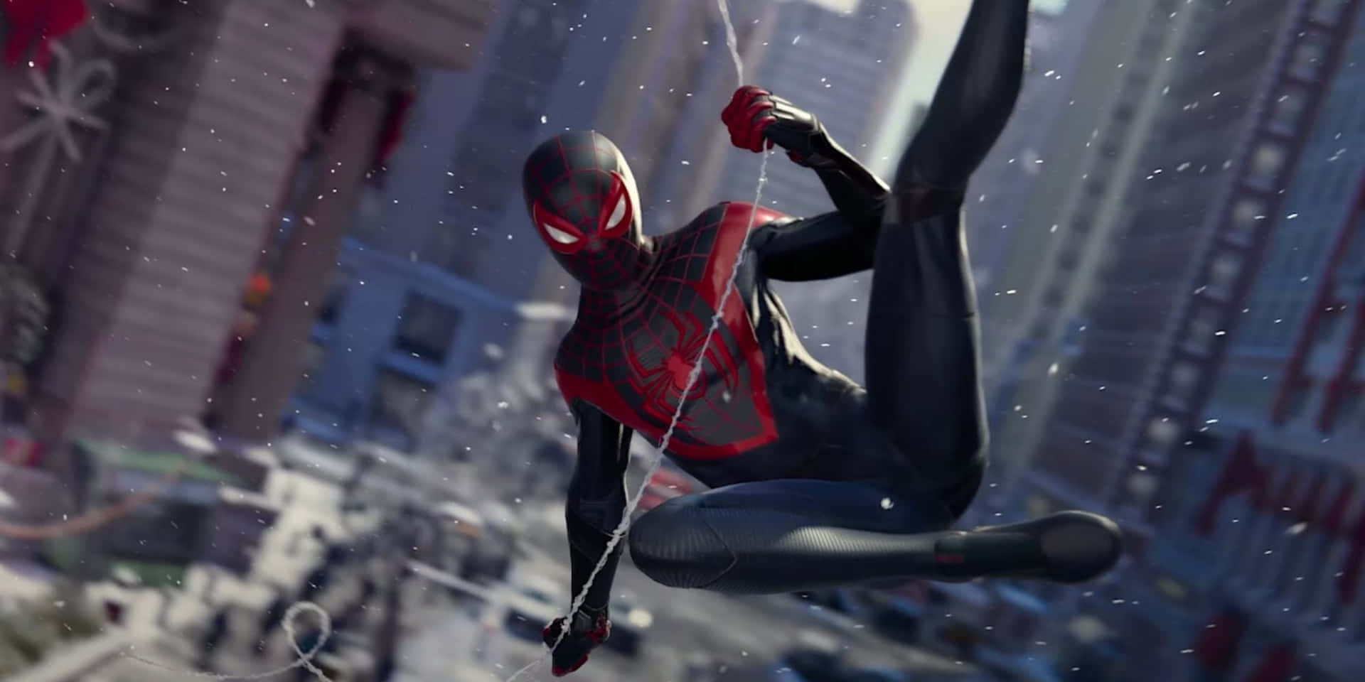 Spider-Man Swoops Through the City Wallpaper