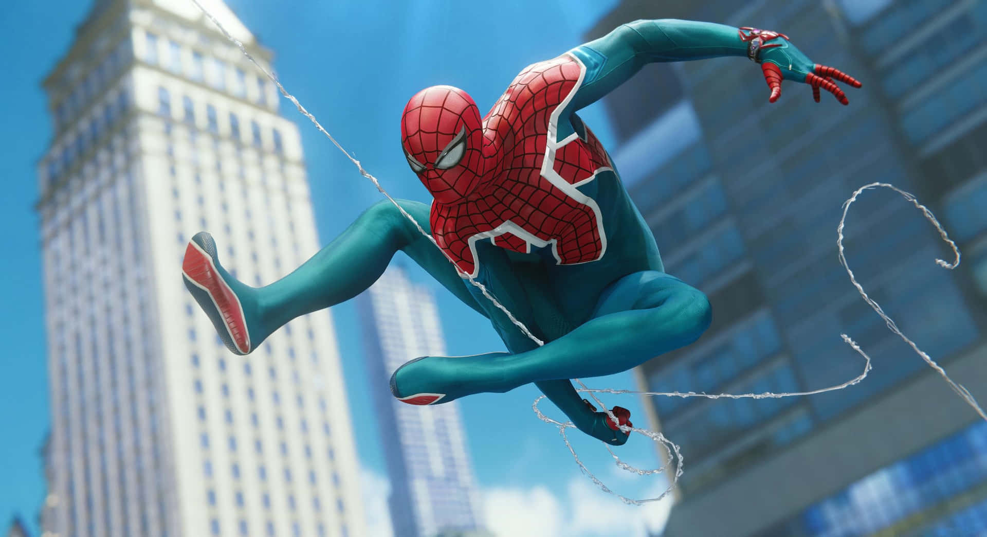 Spectacular Spider-Man Web Slinging Through the City Wallpaper