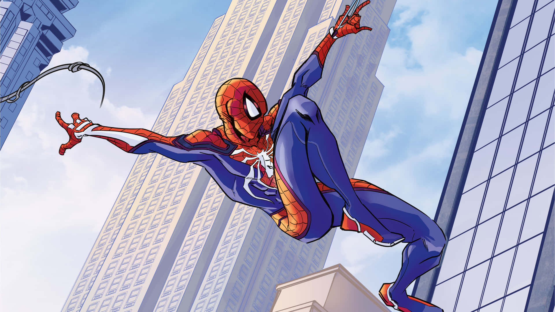 Spiderman Balanceándose Con Sus Telarañas En Acción. Fondo de pantalla
