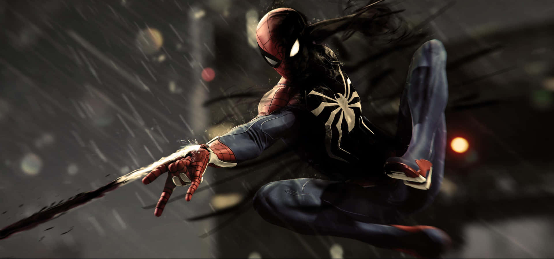 Elespectacular Spider-man Balanceándose Por La Ciudad. Fondo de pantalla