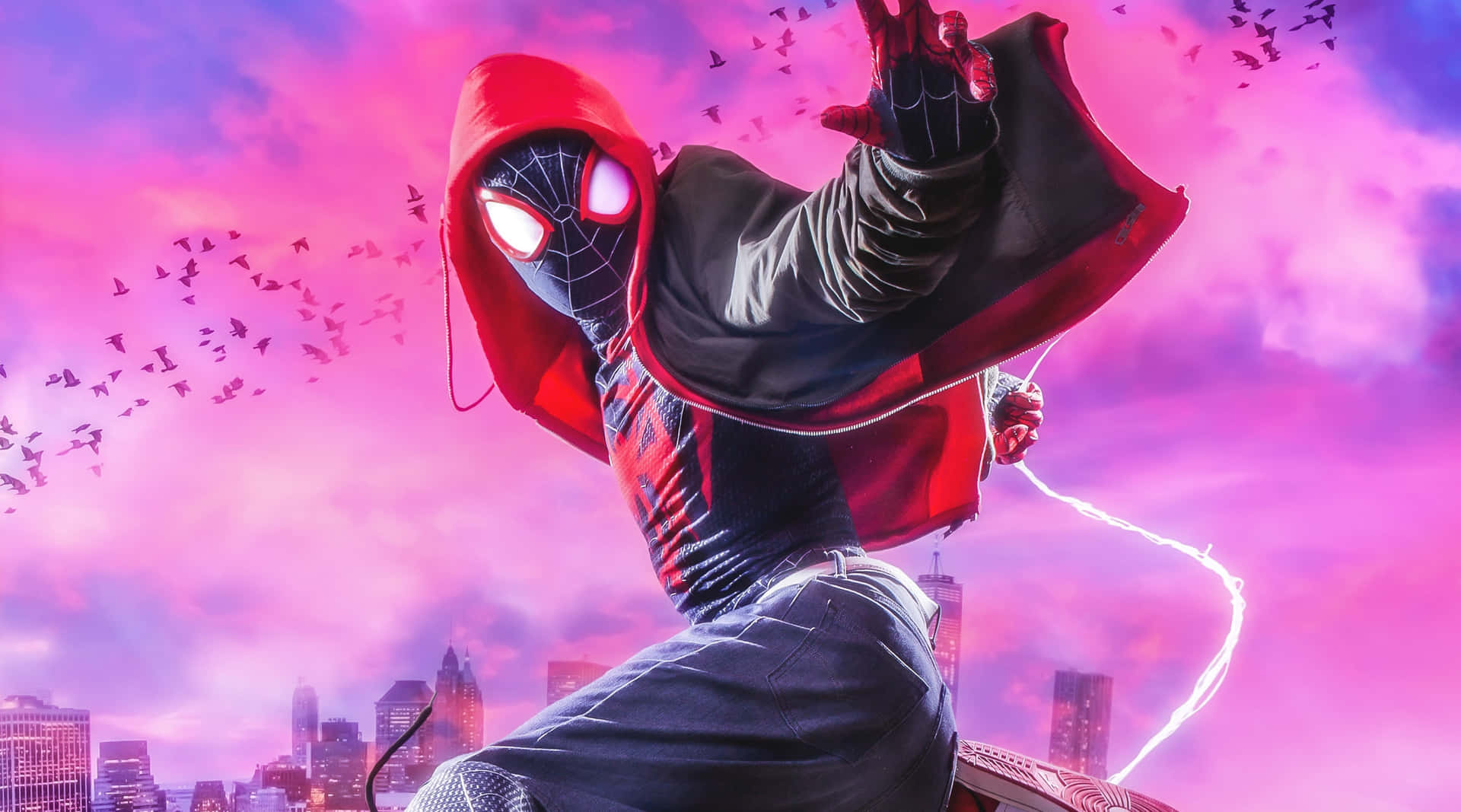 Elespectacular Spider-man Balanceándose Por La Ciudad Fondo de pantalla