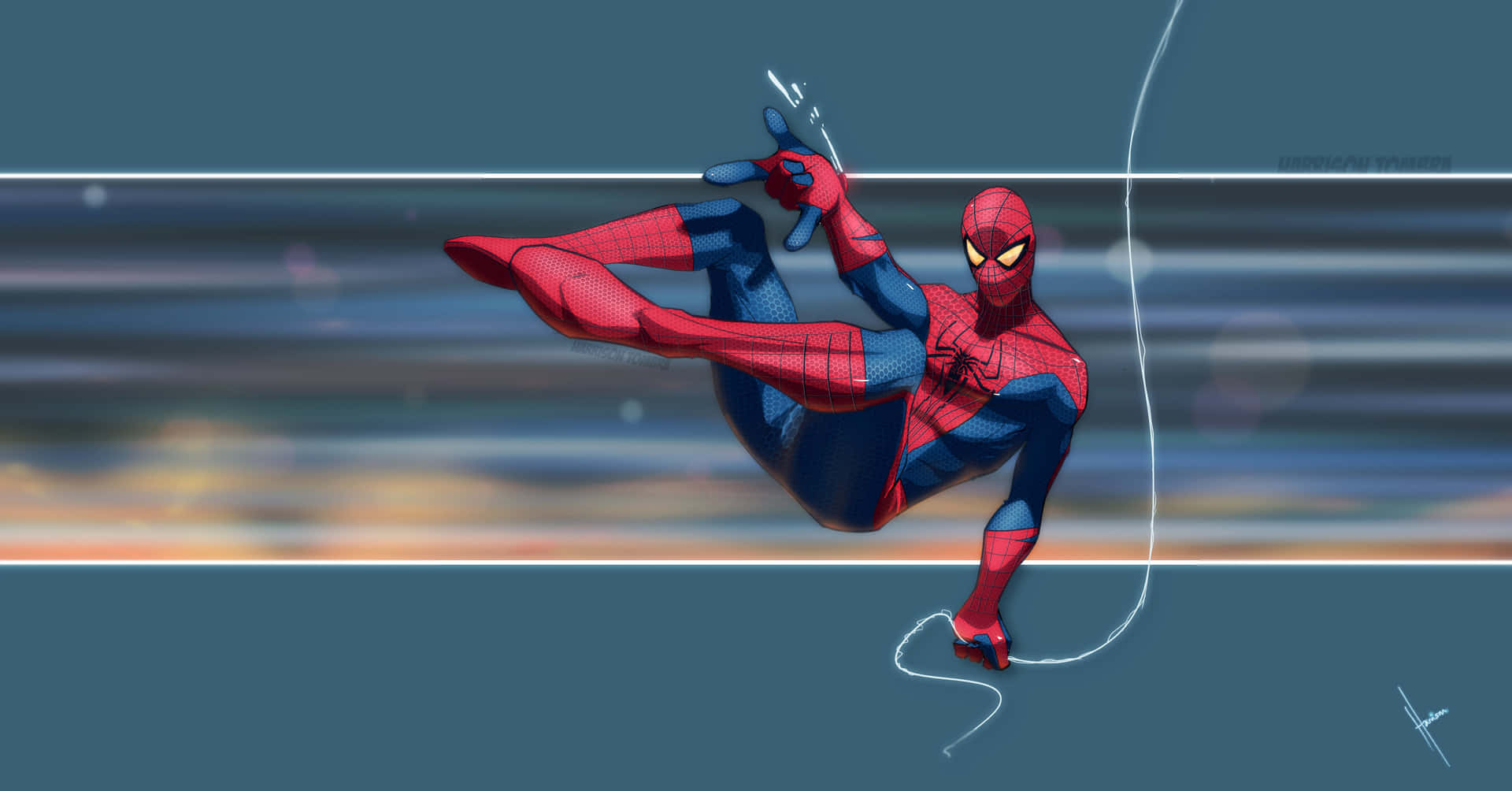 Spiderman Espectacular Balanceándose Sobre La Ciudad Fondo de pantalla