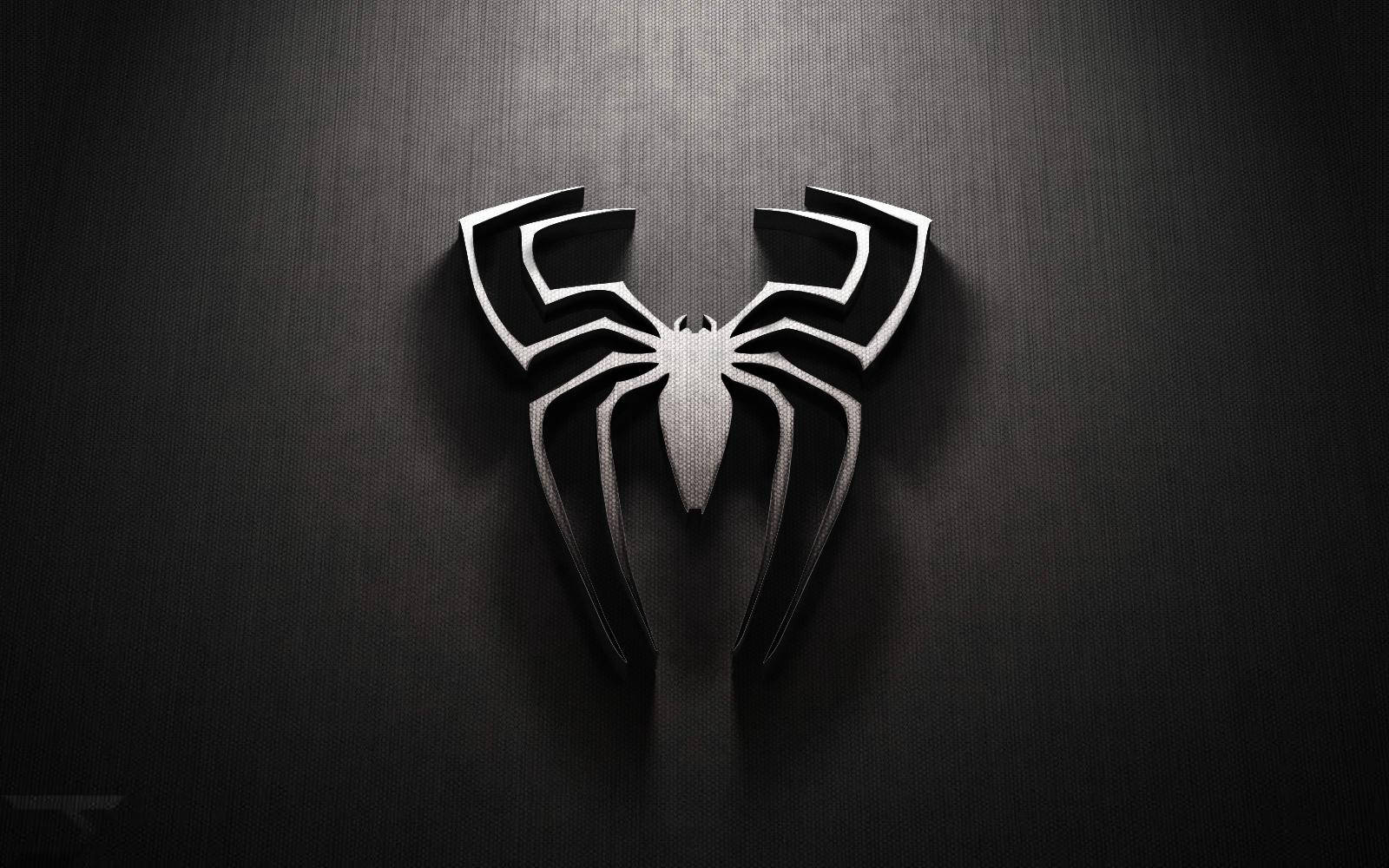 Spiderman Hvidt Logo Præget I Mørke. Wallpaper