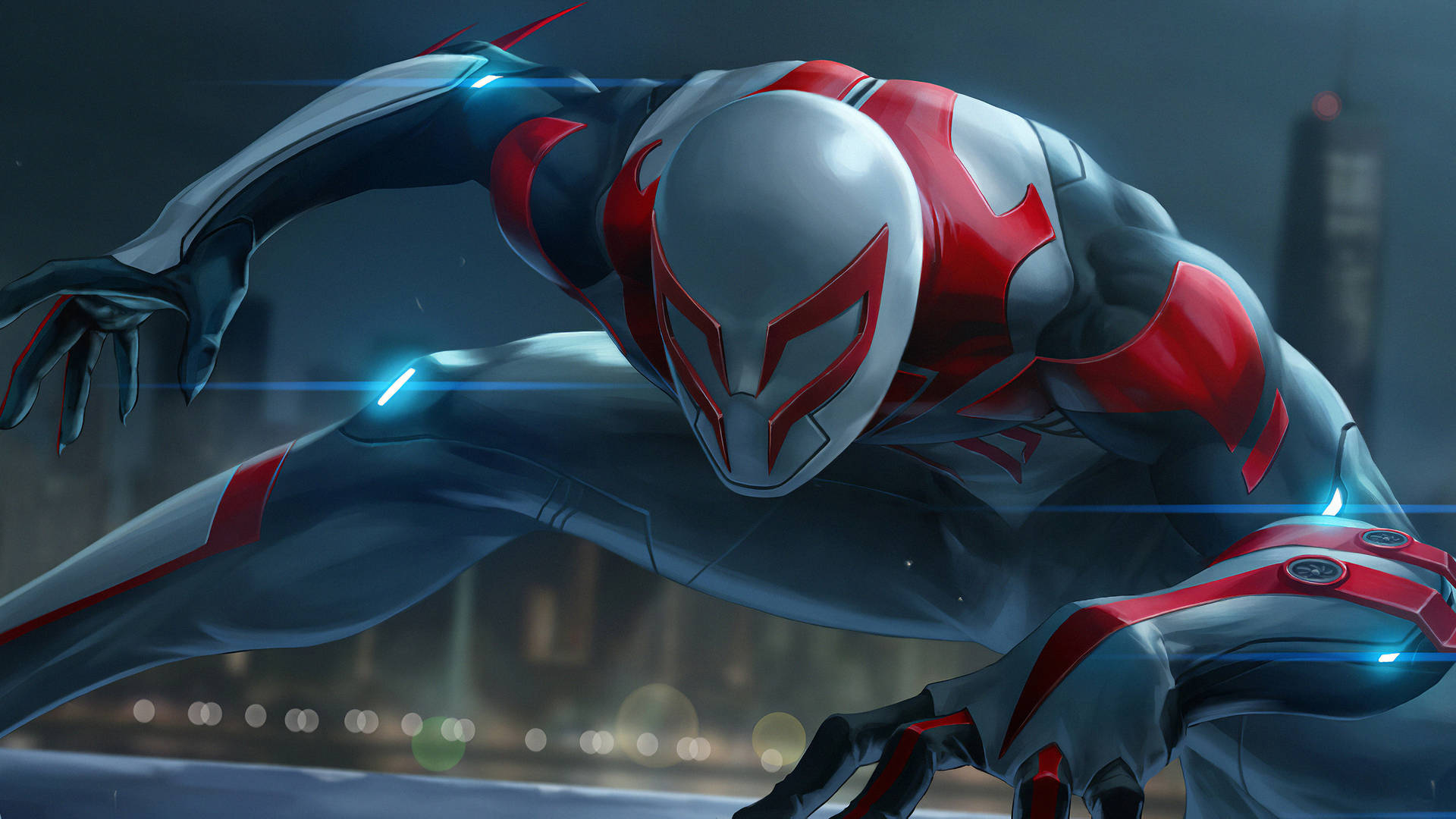 Spiderman Traje Blanco, Azul Y Rojo De Noche. Fondo de pantalla