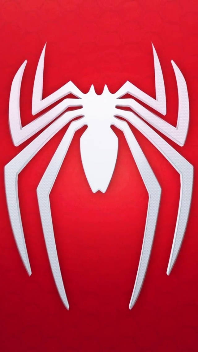 Spiderman Hvidt Logo Rød Baggrund Wallpaper