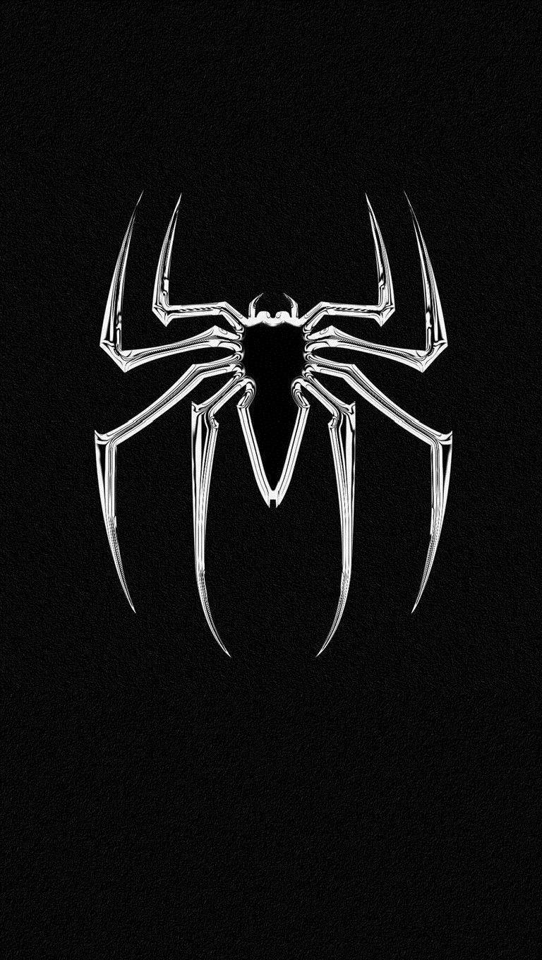 Spiderman Hvidt Logo Sort Telefonbaggrund. Wallpaper