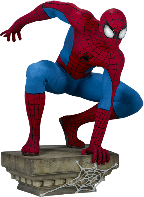Spider Man_ Crouching_on_ Gargoyle_ Statue PNG