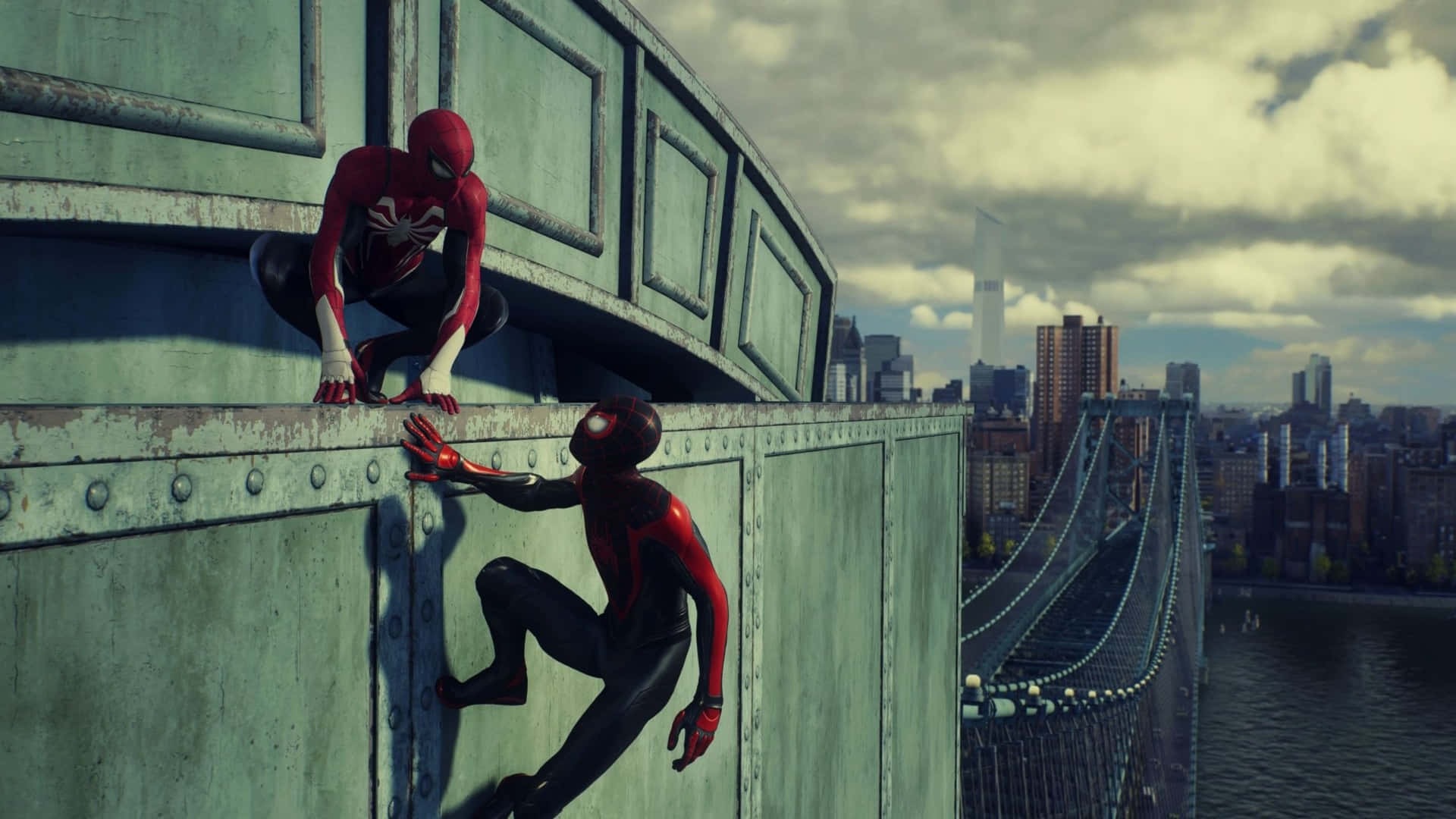 Spider Men_ Perched_ Above_ City_4 K Wallpaper