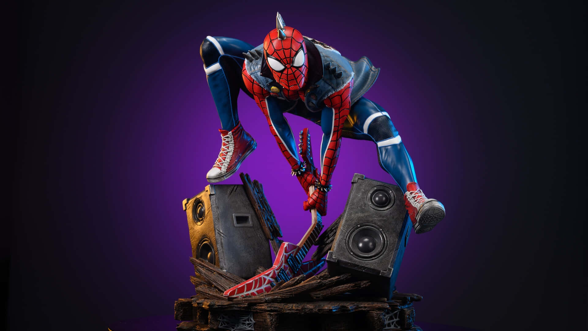 Spider Punk Statueon Speakers Wallpaper