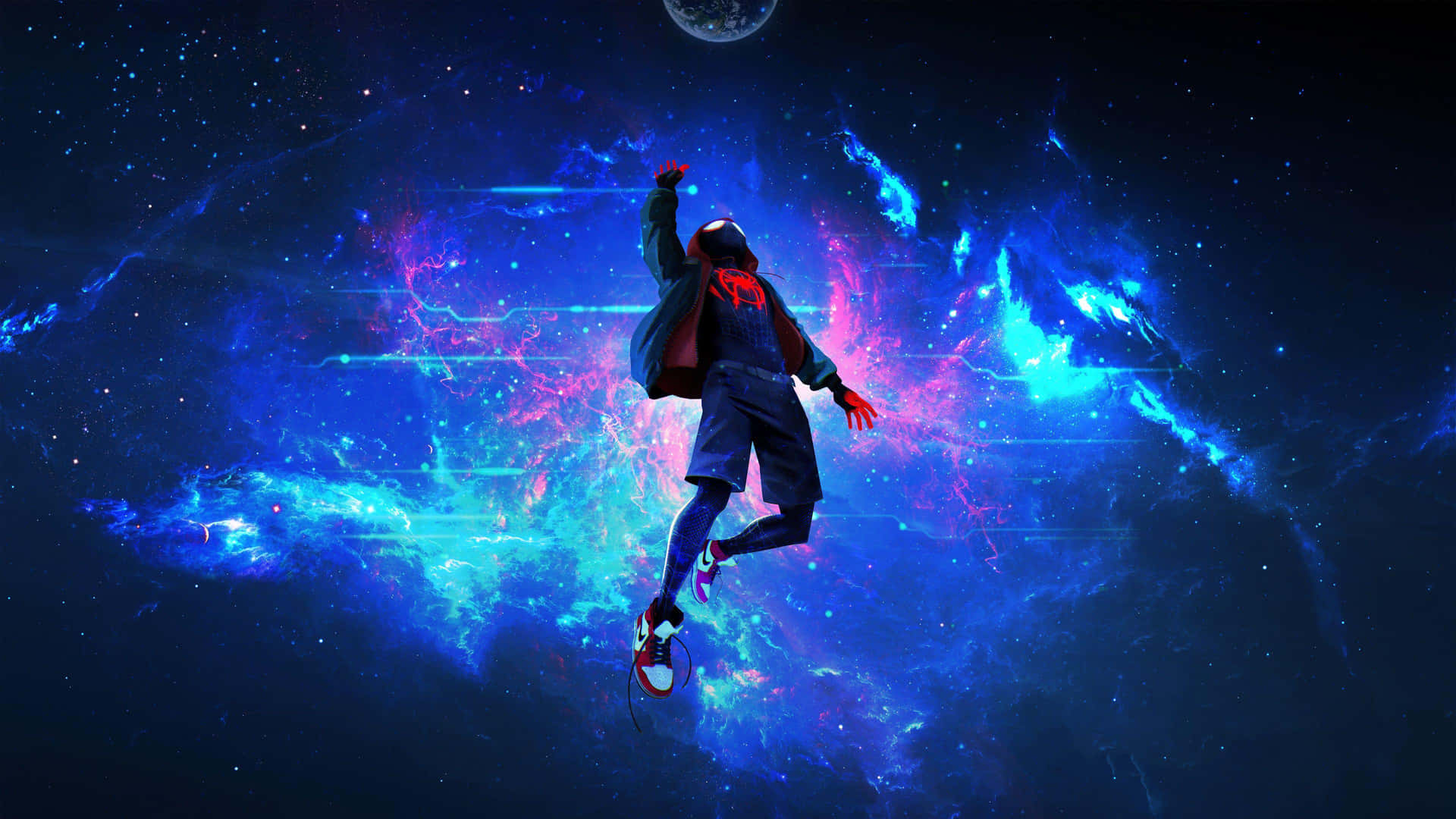 Spider Verse Character Leaping Through Dimensional Portal Wallpaper