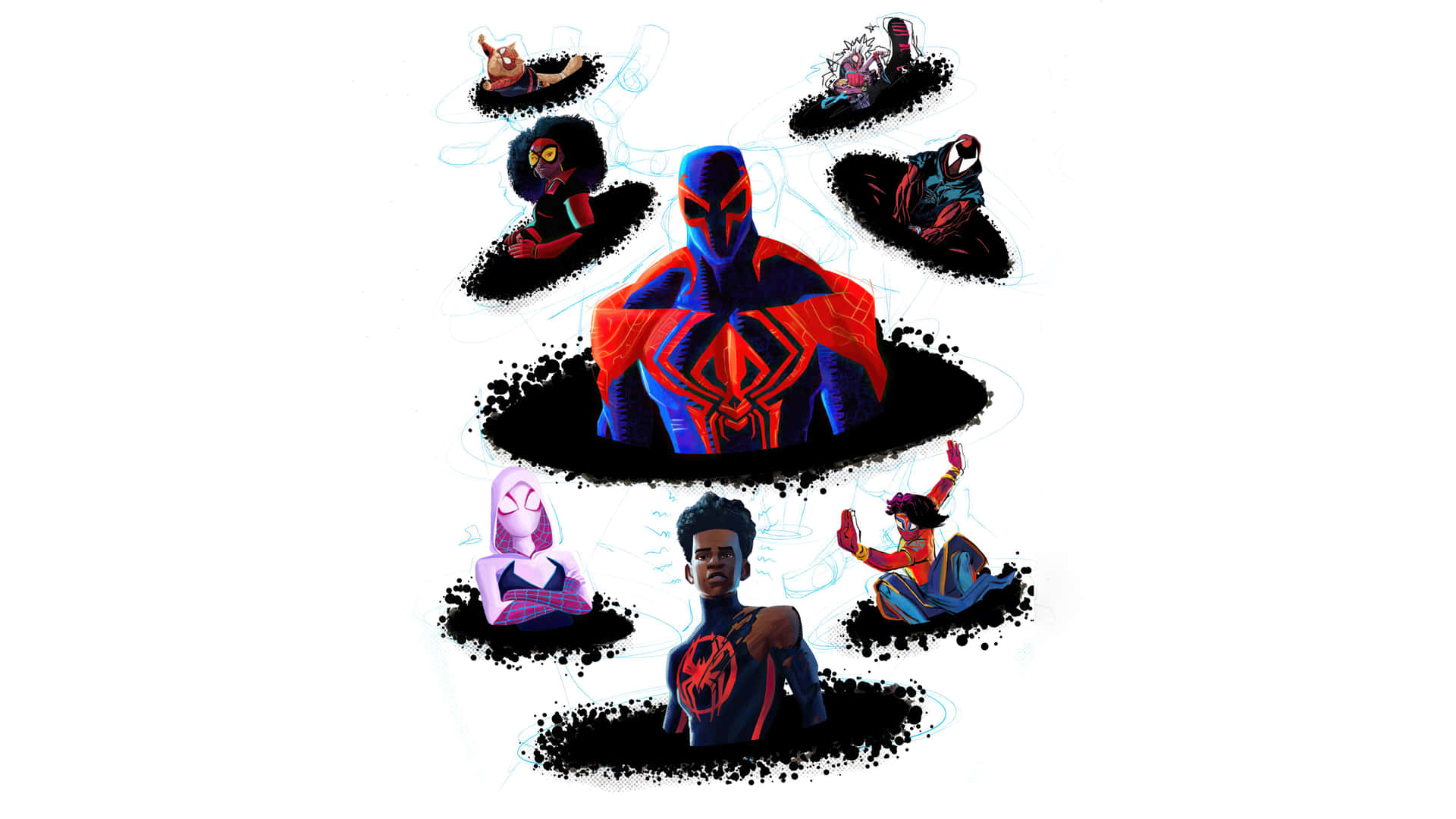 Spider Verse_ Characters_ Collage Wallpaper