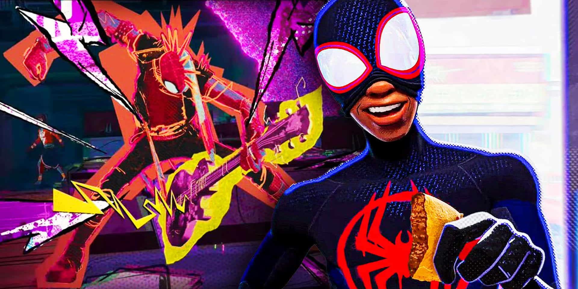Spider Verse Characters Rocking Out Wallpaper