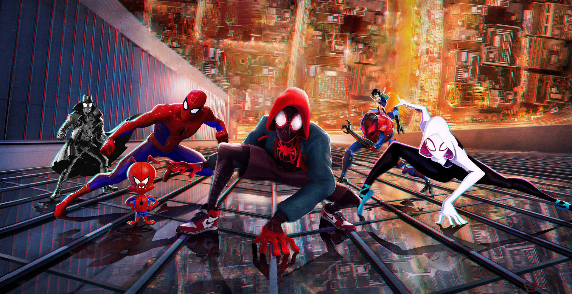 Join Miles Morales and the different Spider-people from across the Multiverse! Wallpaper